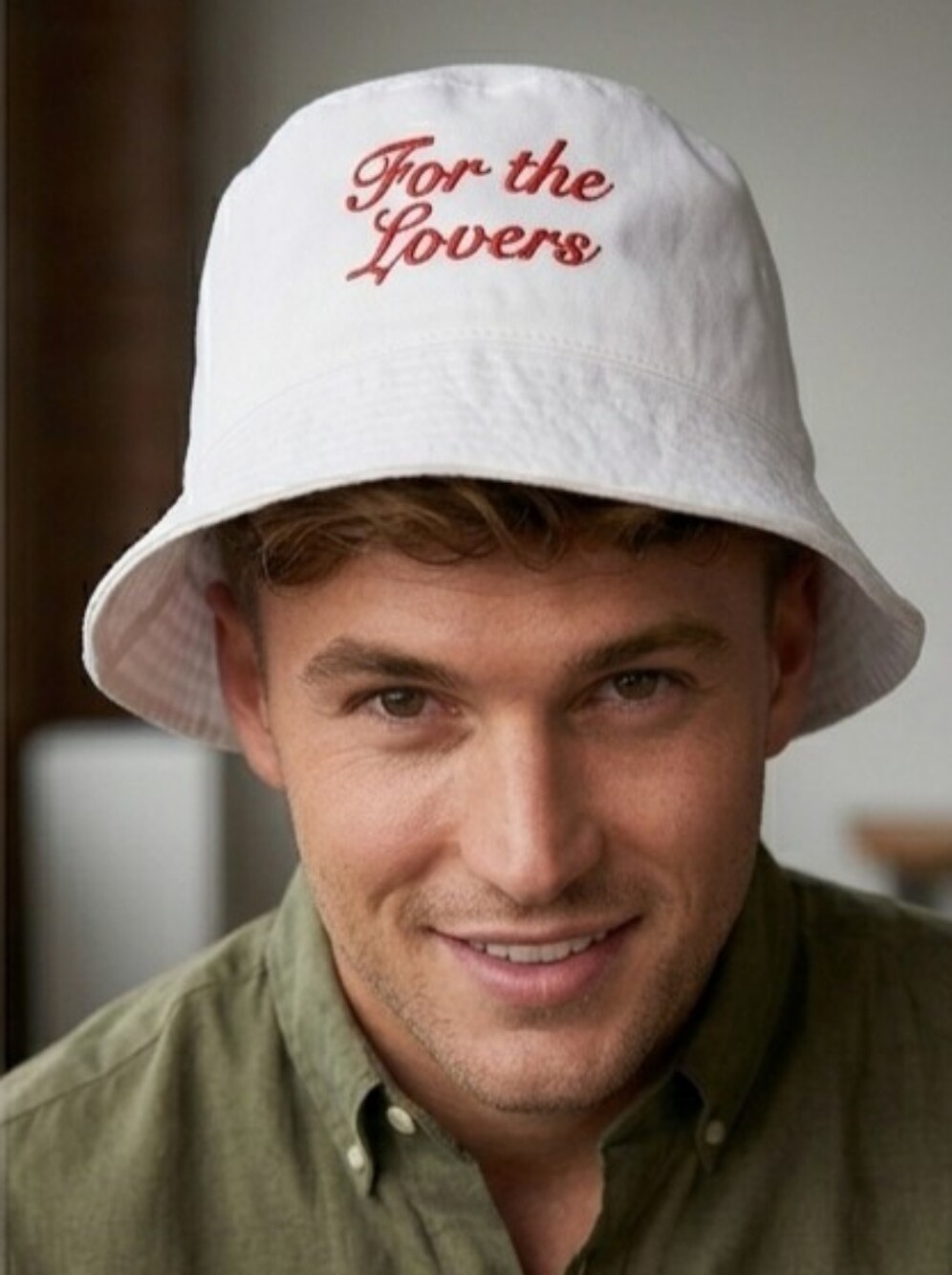 White 'For the Lovers' Embroidered Bucket Hat